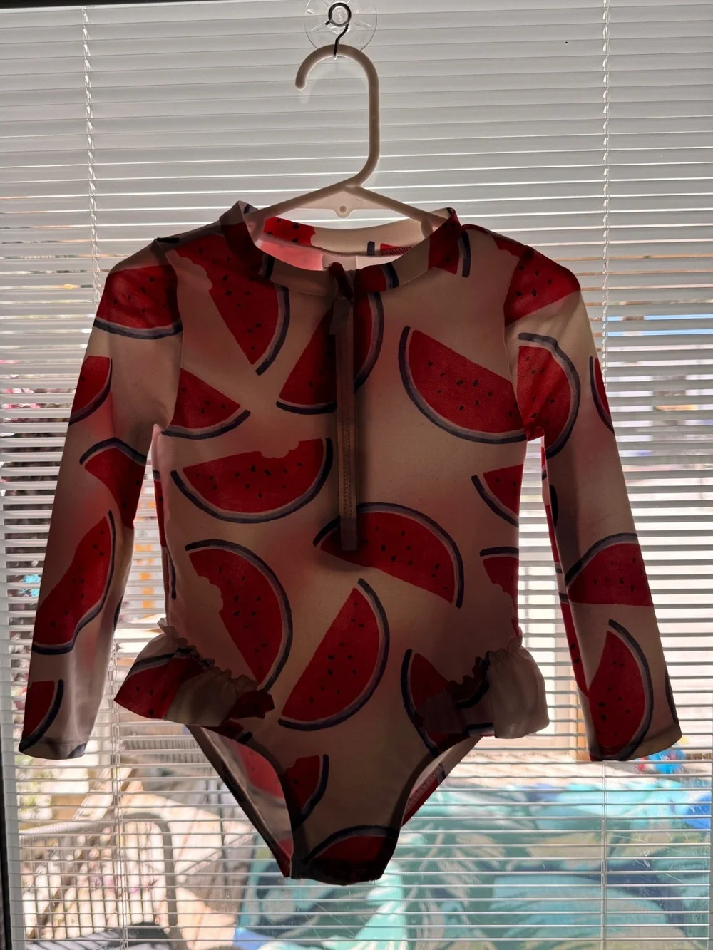 Carter's White and Red Watermelon Long-Sleeve Rashguard Swimsuit